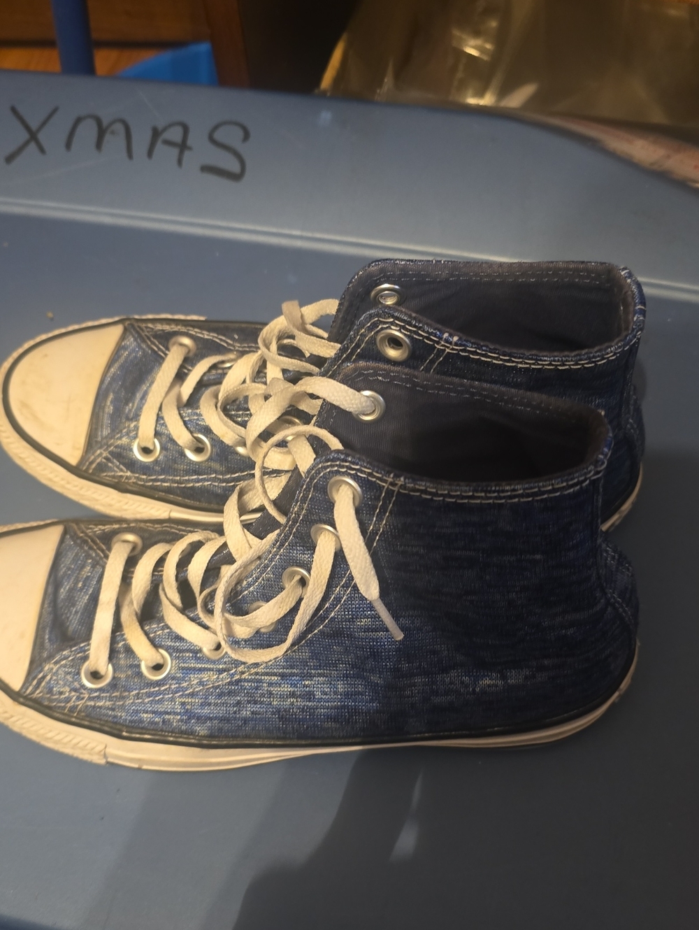 Classic High-Top Canvas Sneakers in Navy with White Accents - Picture 2 of 6